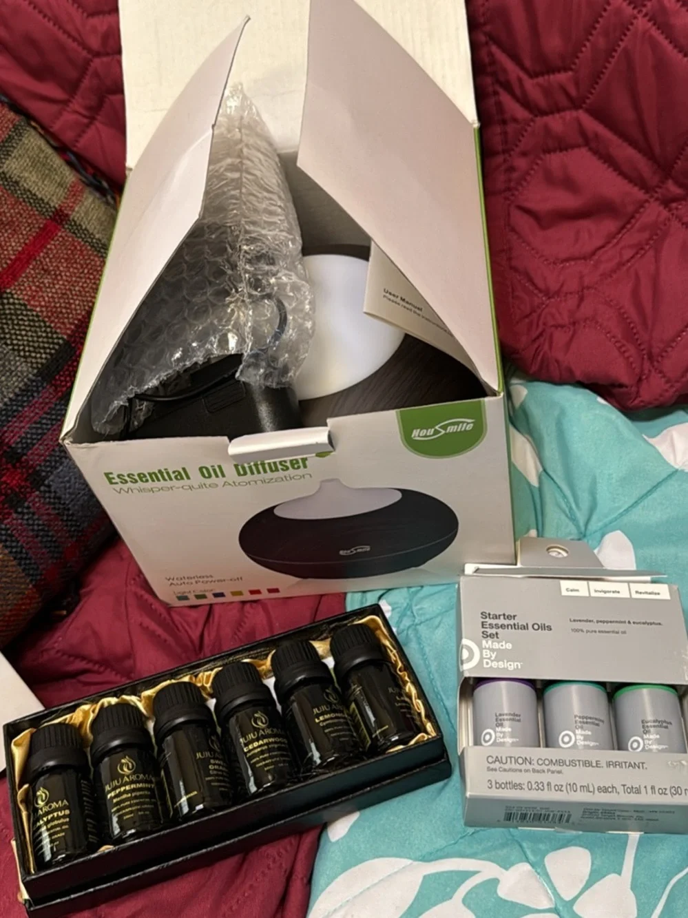 NIB Essential Oil Diffuser Bundle + 9 Pure Essential Oils in White (not teal)